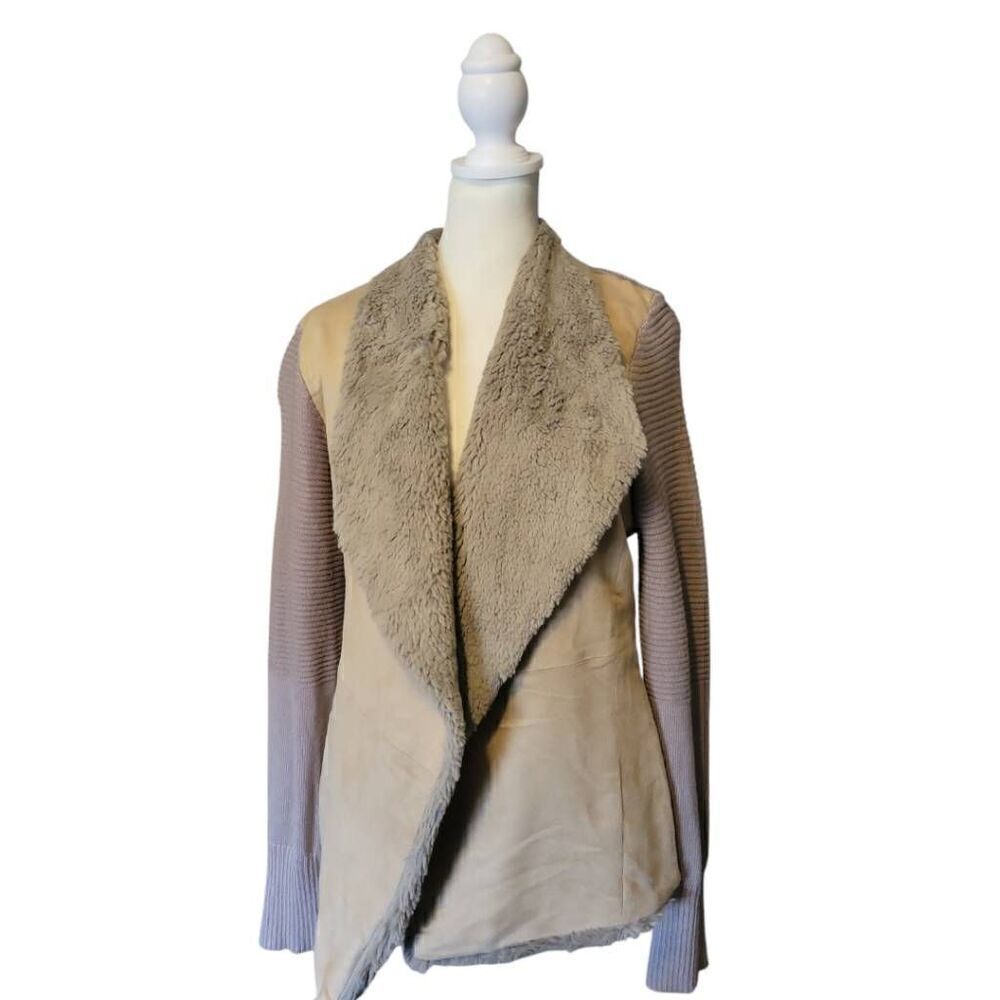BLUE Saks Fifth Avenue Faux Fur and Faux Suede Knit Shacket Size Medium